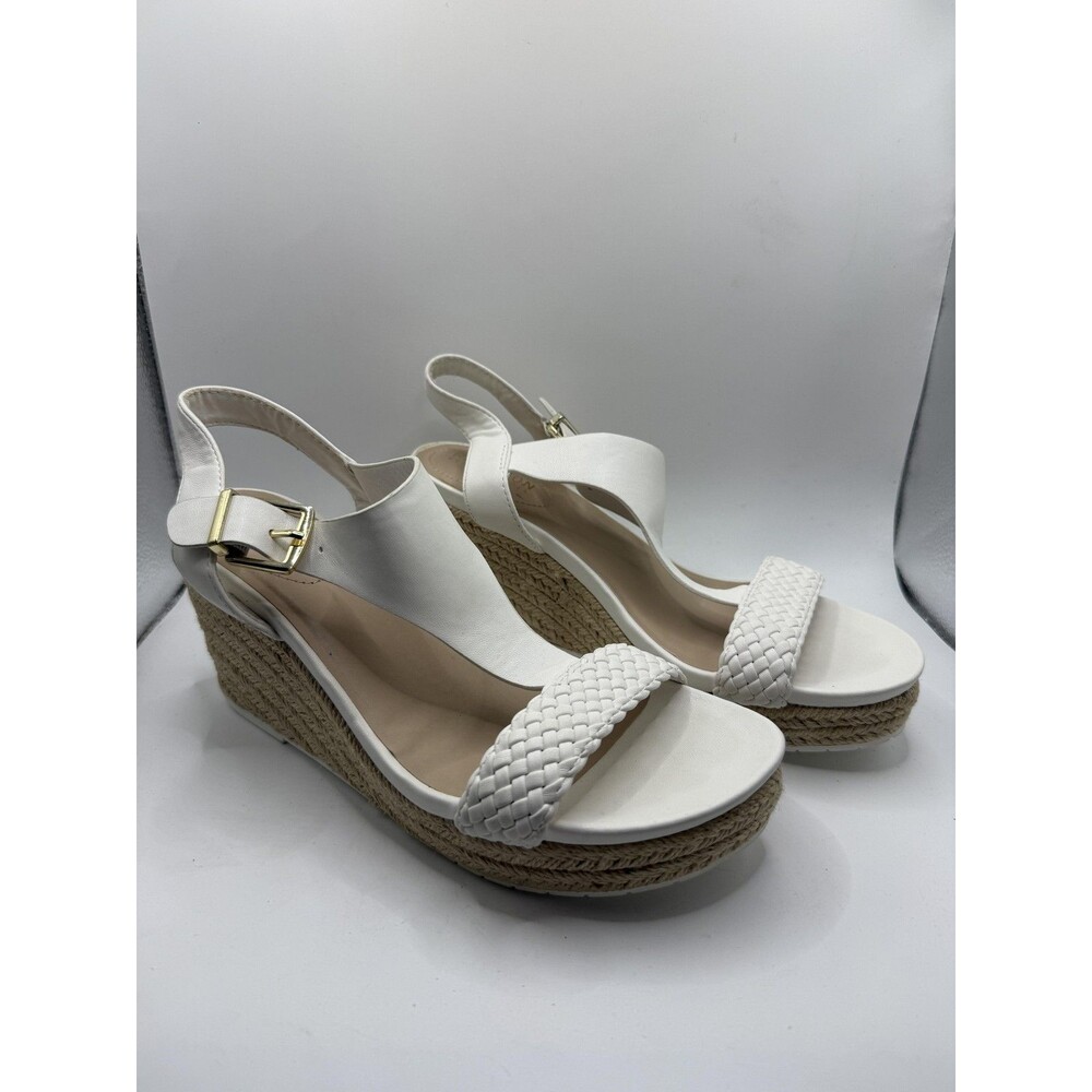 Kenneth Cole Reaction Sandals Womens Size 8 White Clinton Wedge Espadrille